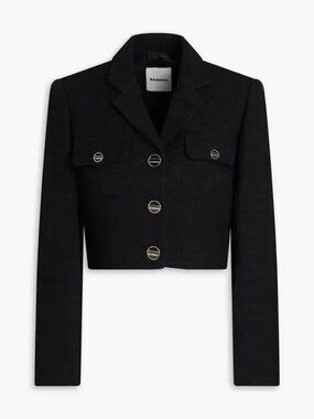 Sandro Cropped Tweed Blazer Black Sz 38